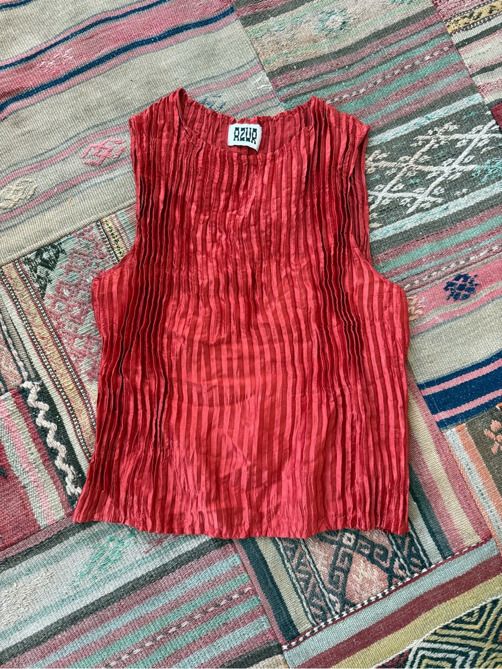 AZUR Red Pleated Sleeveless Camisole